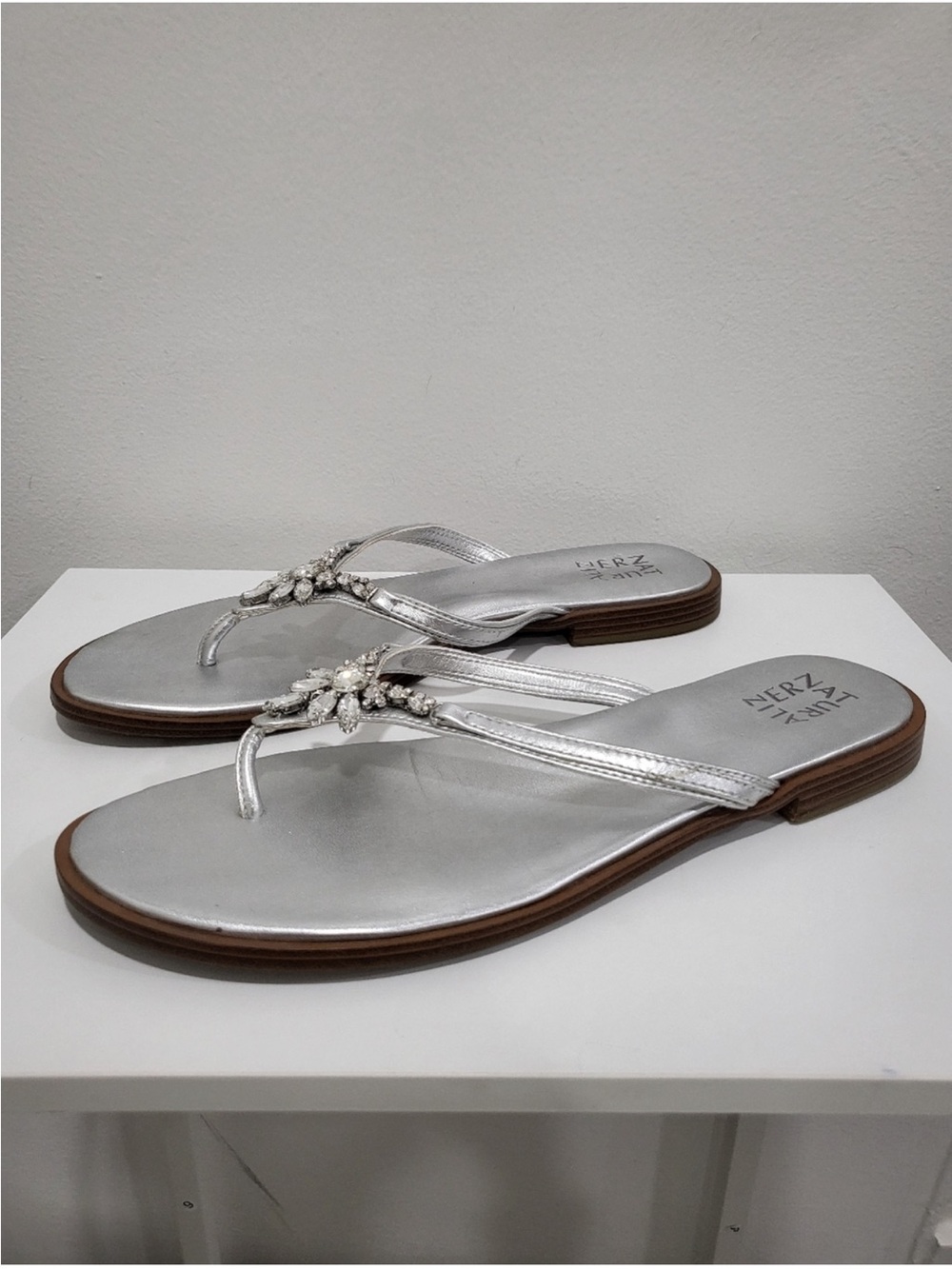 Naturalizer Liliana Silver Embellished Thong Sandals - Size 11